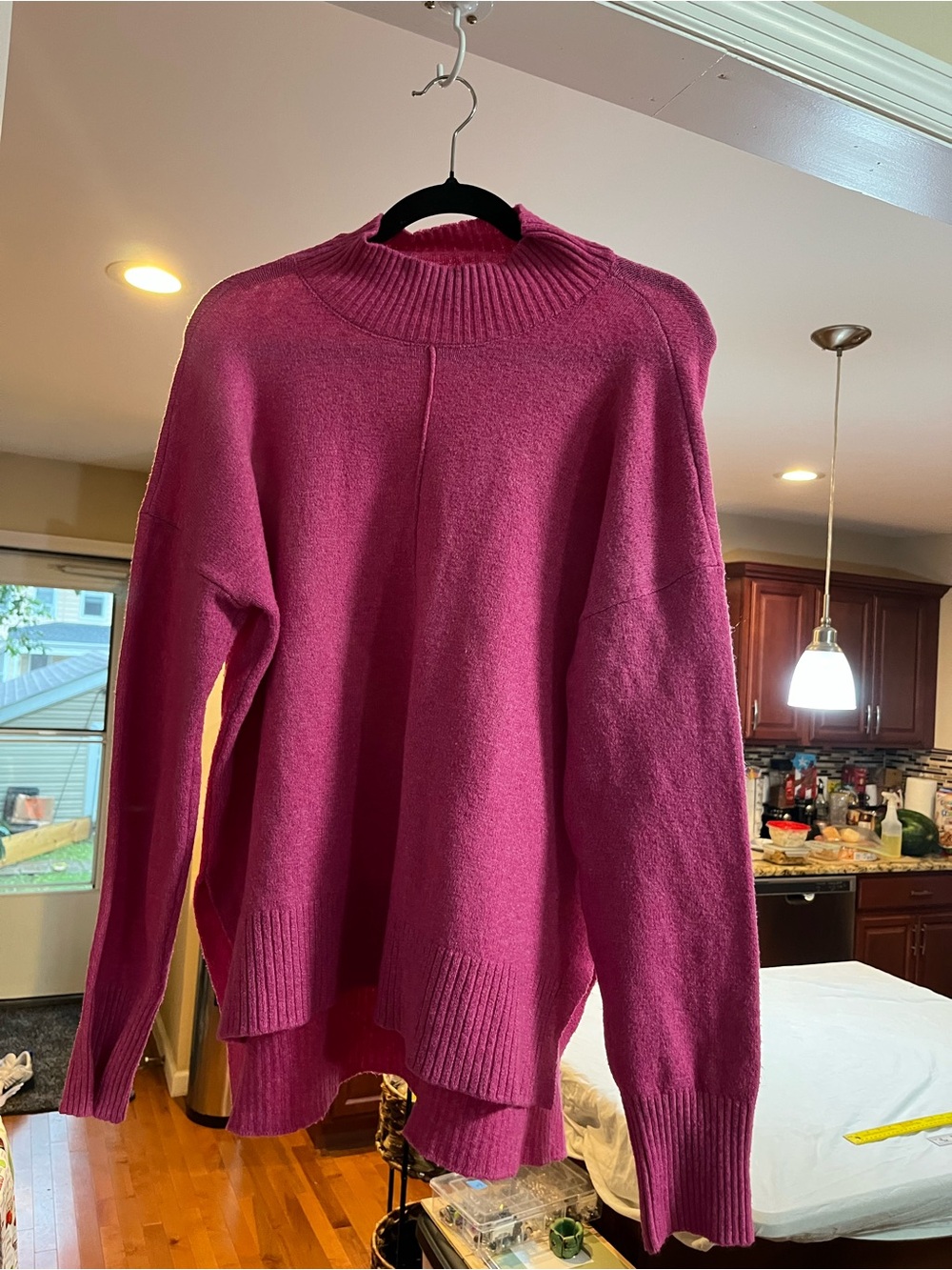 Tahari Women's Fuchsia Mock-Neck Cashmere-Blend Sweater size large